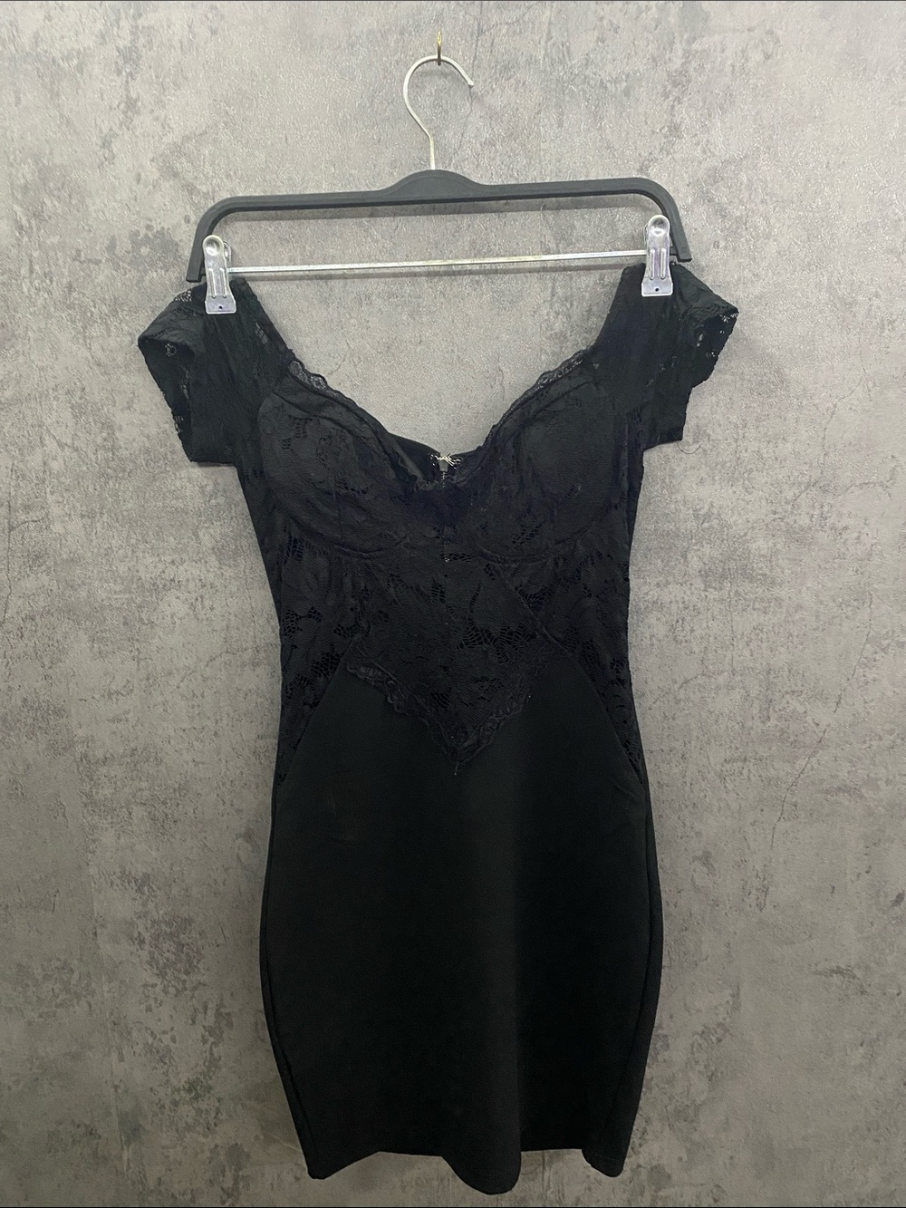 Fashion Nova Black Lace Off-Shoulder Mini Dress